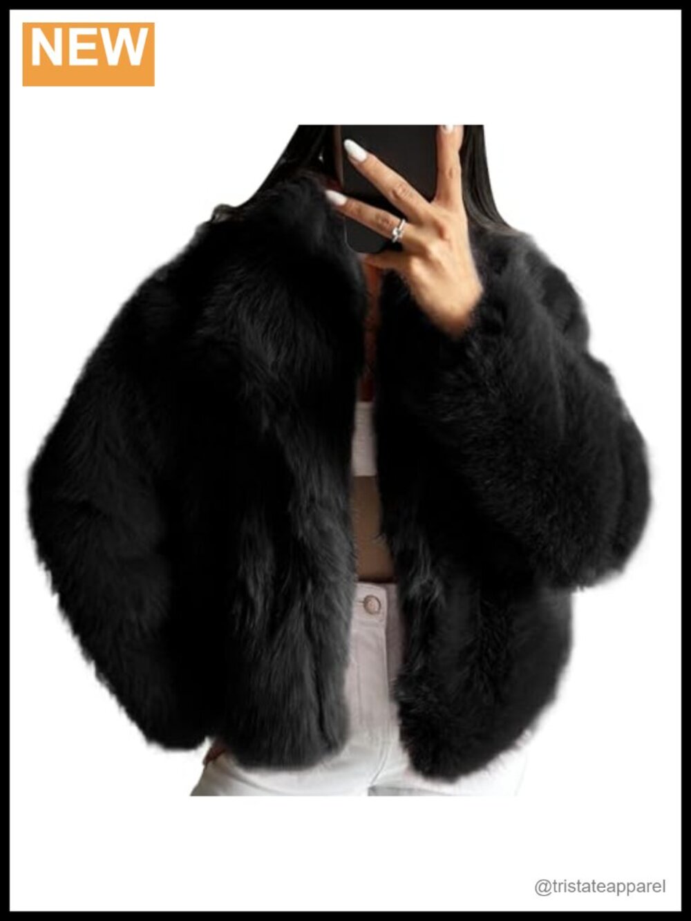 Fluffy Faux Fur Long Sleeve Cropped Jacket Oversized Winter Coat